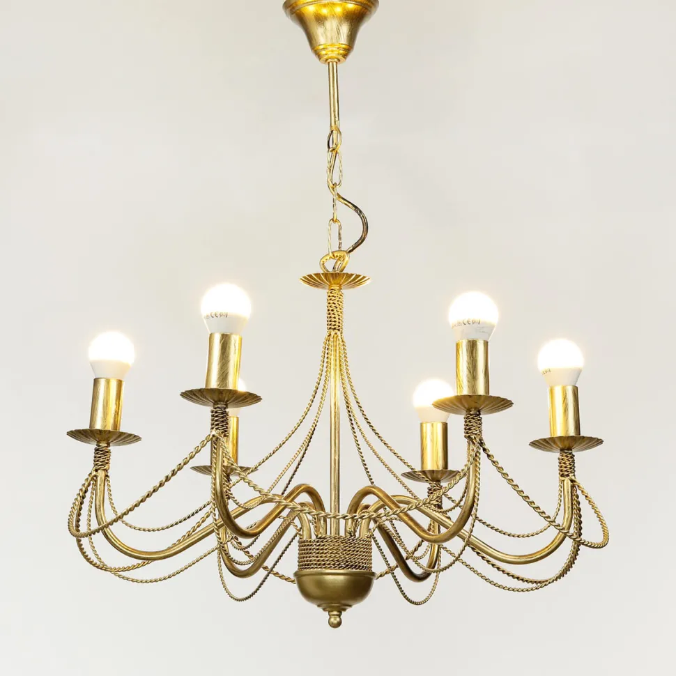 Kronleuchter Gold Metall Rustikal 6-flammig E14