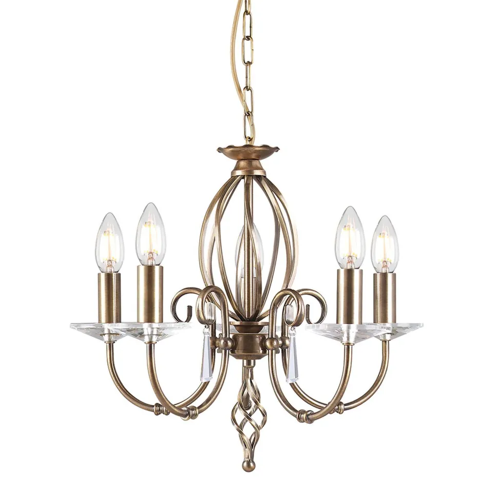 Kronleuchter in Messing antik mit Kristall Esstisch