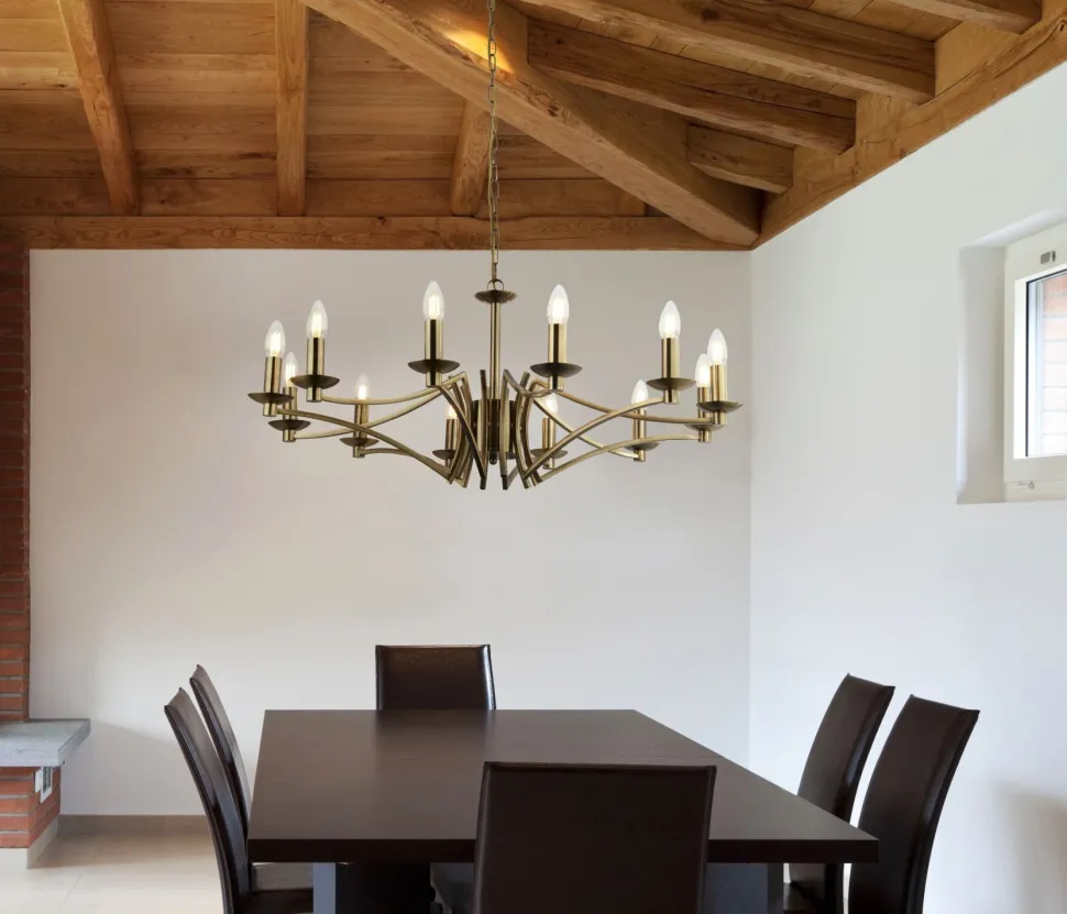 Kronleuchter in Messing Antik E14 Metall 12-flammig Ø 88 cm