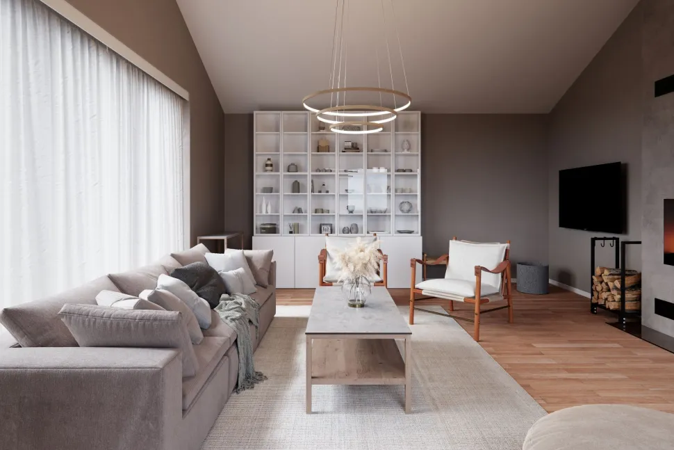 Kronleuchter LED B: 80 cm 3 Ringe Holz 2700 K warmweiß