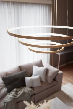 Kronleuchter LED B: 80 cm 3 Ringe Holz 2700 K warmweiß