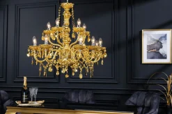 Kronleuchter Metall Acryl L:80 cm E14 Kerzen Klassisch