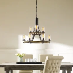 Kronleuchter Metall Glas E27 Ø 82,9 cm groß Rustikal