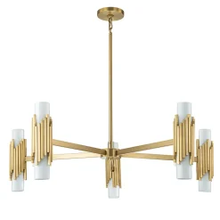 Kronleuchter Metall Glas E14 B: 106,7 cm in Messing antik Weiß