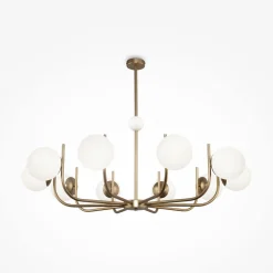 Kronleuchter Metall Glas B: 116 cm in Messing Weiß E14