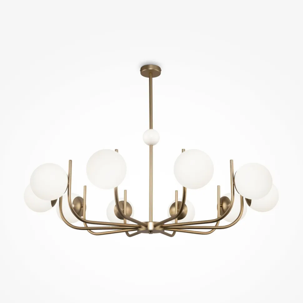 Kronleuchter Metall Glas B: 116 cm in Messing Weiß E14