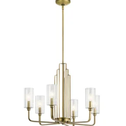 Kronleuchter Metall Glas B: 68,6 cm Art Déco in Messing CLAVA