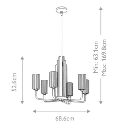Kronleuchter Metall Glas B: 68,6 cm Art Déco in Messing CLAVA