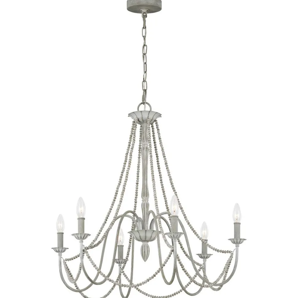 Kronleuchter Metall Holzperlen 71,1 cm breit Shabby Grau antik