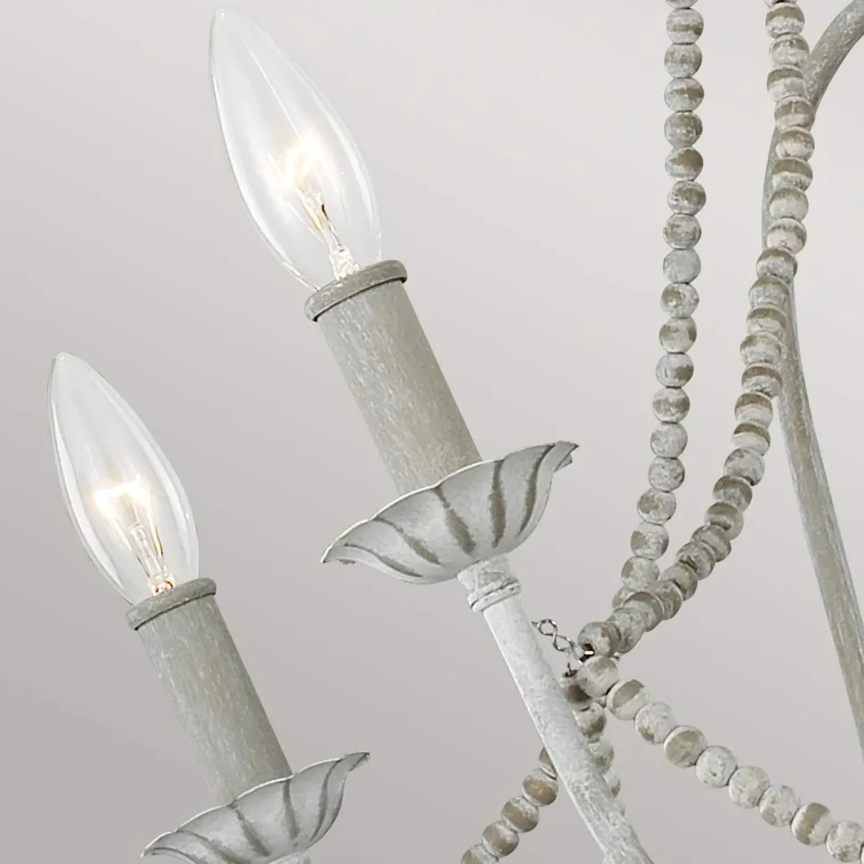 Kronleuchter Metall Holzperlen 71,1 cm breit Shabby Grau antik