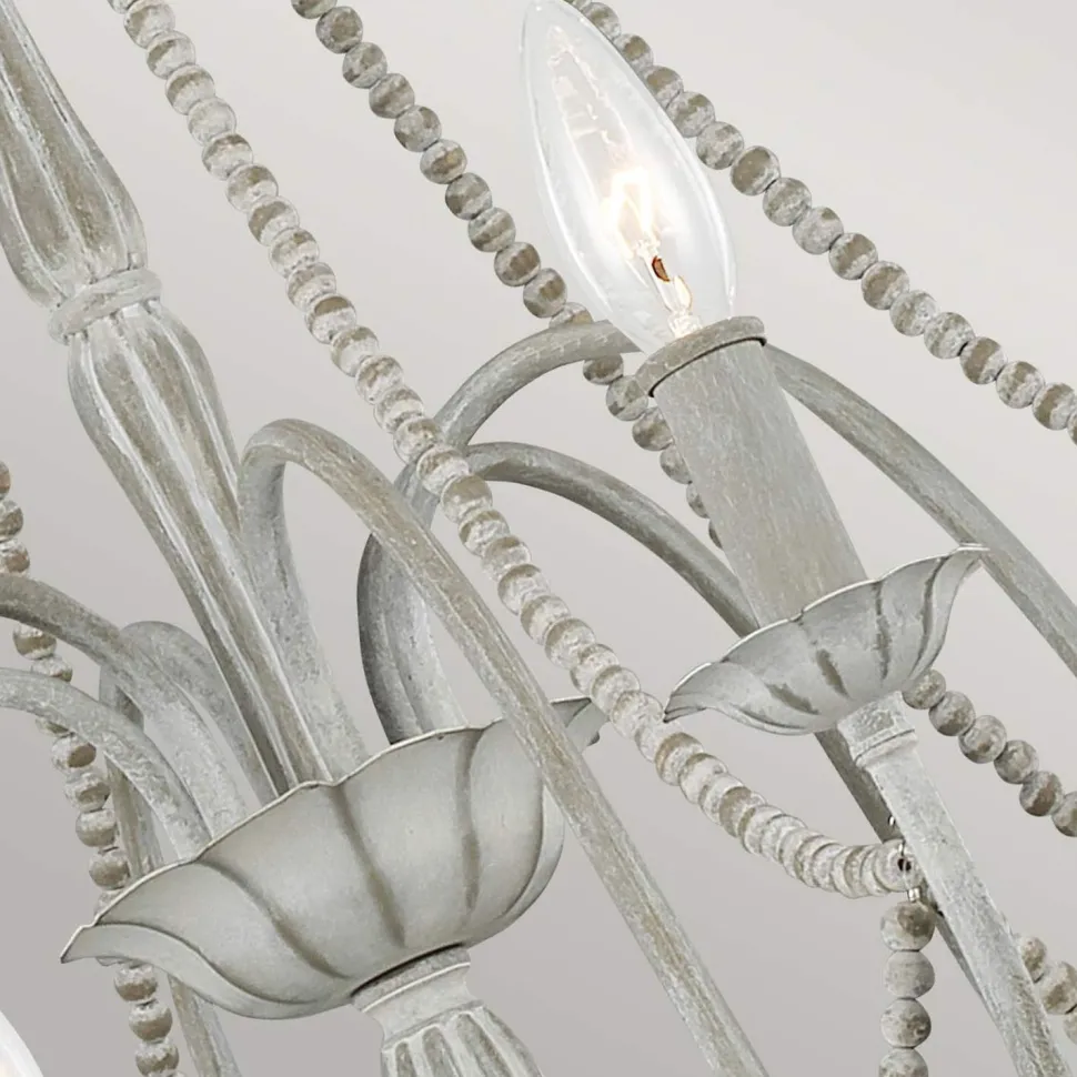 Kronleuchter Metall Holzperlen 71,1 cm breit Shabby Grau antik