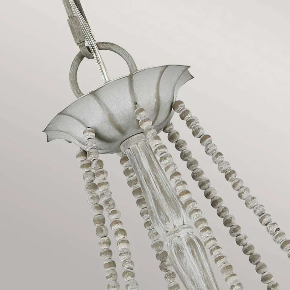 Kronleuchter Metall Holzperlen 71,1 cm breit Shabby Grau antik