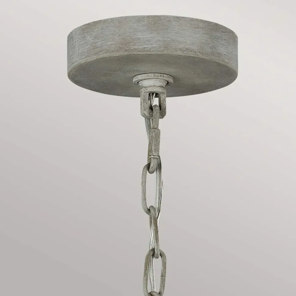 Kronleuchter Metall Holzperlen 71,1 cm breit Shabby Grau antik