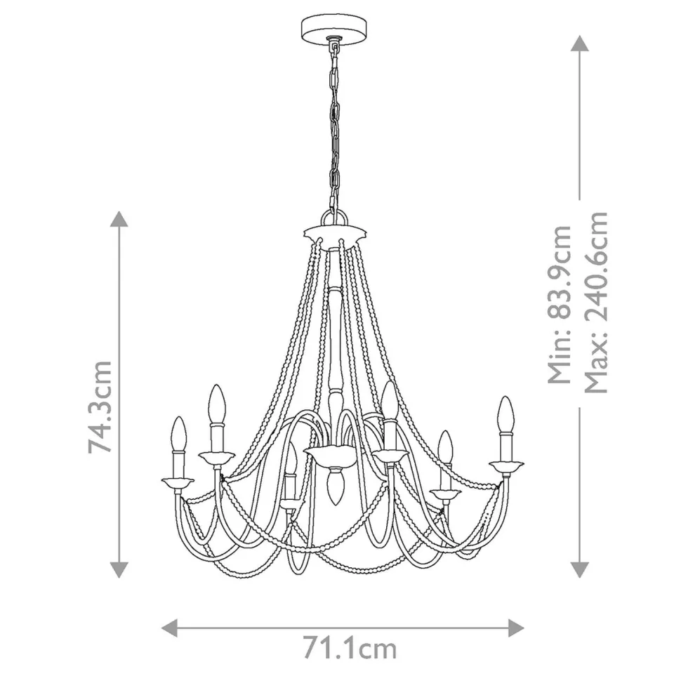 Kronleuchter Metall Holzperlen 71,1 cm breit Shabby Grau antik