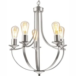 Kronleuchter Metall in Silber 5-flammig E27 Ø 45 cm Rustikal