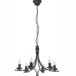 Kronleuchter Metall Rustikal 6-armig E14 Schwarz