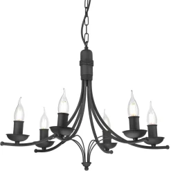 Kronleuchter Metall Rustikal 6-armig E14 Schwarz