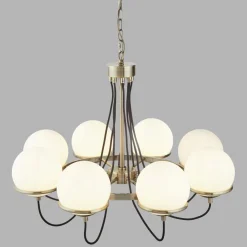 Kronleuchter mit Schirm Ø 75 cm Kugel rund in Messing antik