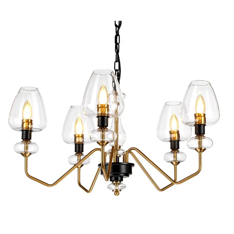 Kronleuchter mit Schirm in Messing Schwarz 5-armig