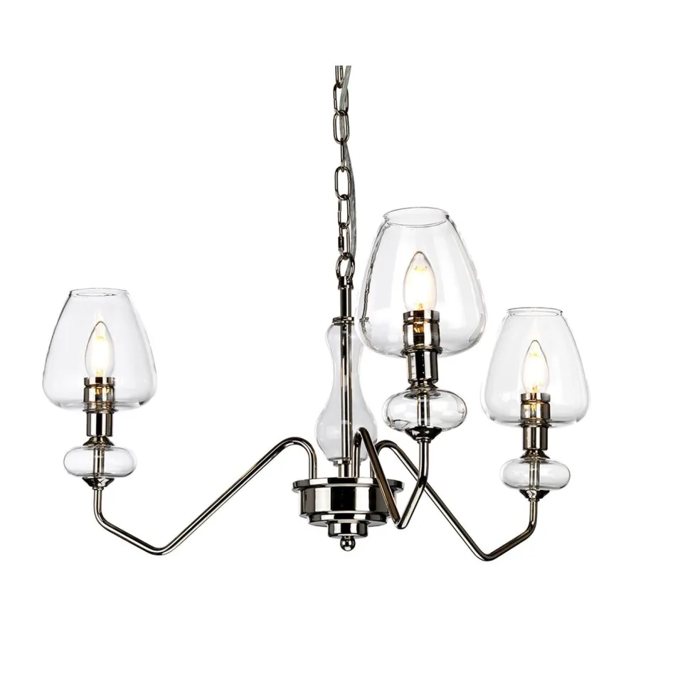 Kronleuchter mit Schirm in Nickel 3-armig Metall Glas