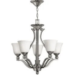 Kronleuchter modern Esszimmer in Nickel Weiß Glas Schirm