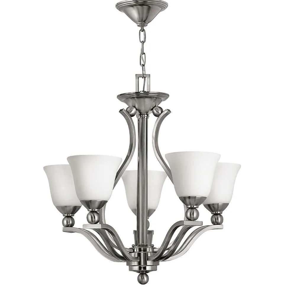 Kronleuchter modern Esszimmer in Nickel Weiß Glas Schirm