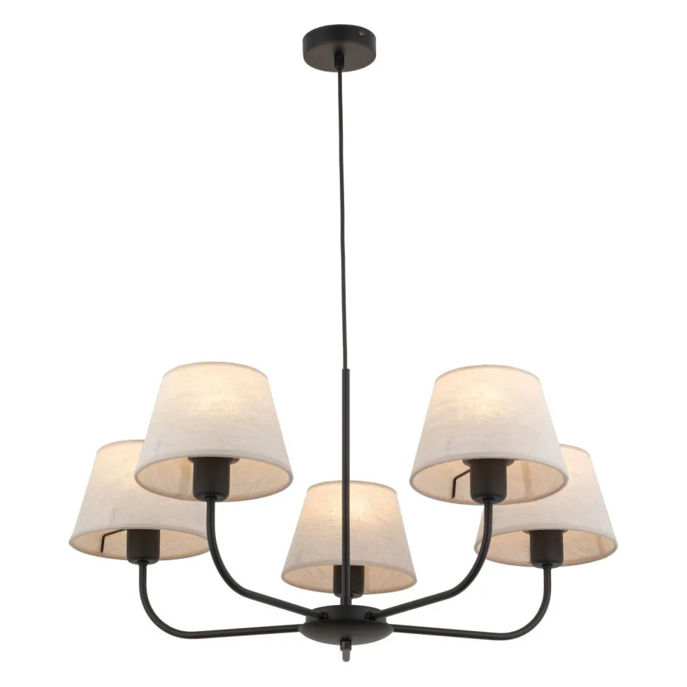 Kronleuchter Modern Metall Stoff Schirm 5-flammig E27