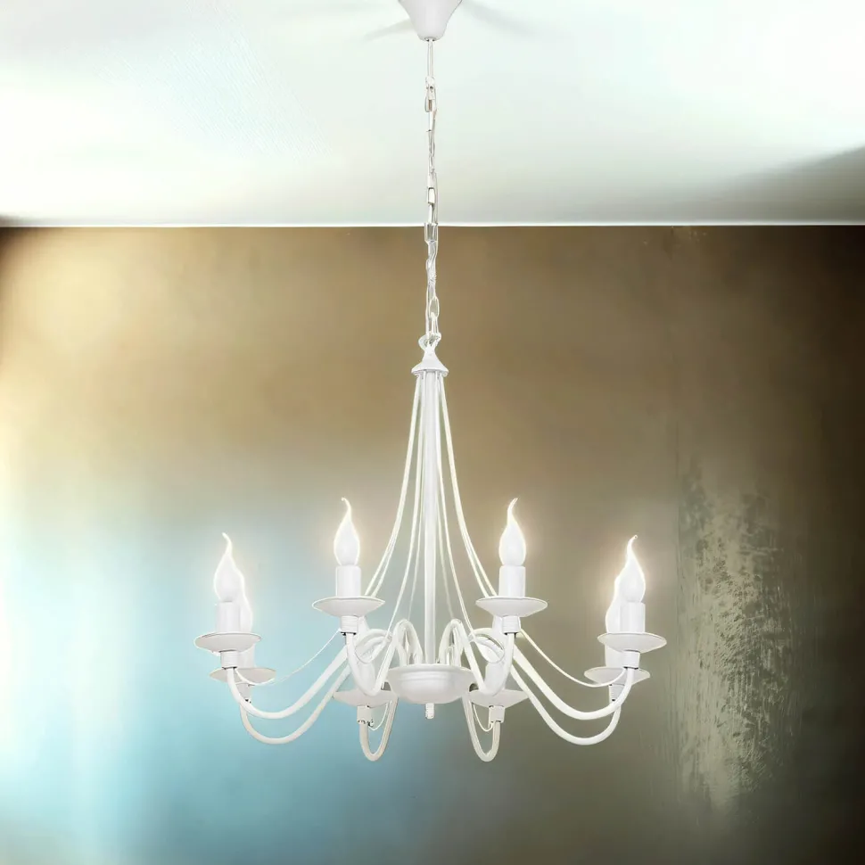 Kronleuchter ROSABELLA Weiß 8-flammig E14 Rustikal