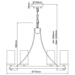 Kronleuchter Rustikal Glas Metall E27 D: 77,2 cm rund