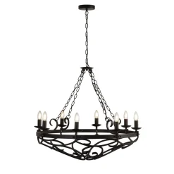 Kronleuchter Rustikal Schmiedeeisen Ø 80 cm Schwarz 8x E14