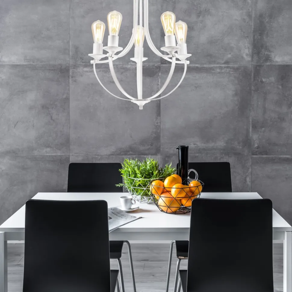 Kronleuchter Rustikal Weiß Metall Ø 45 cm 5-flammig E27