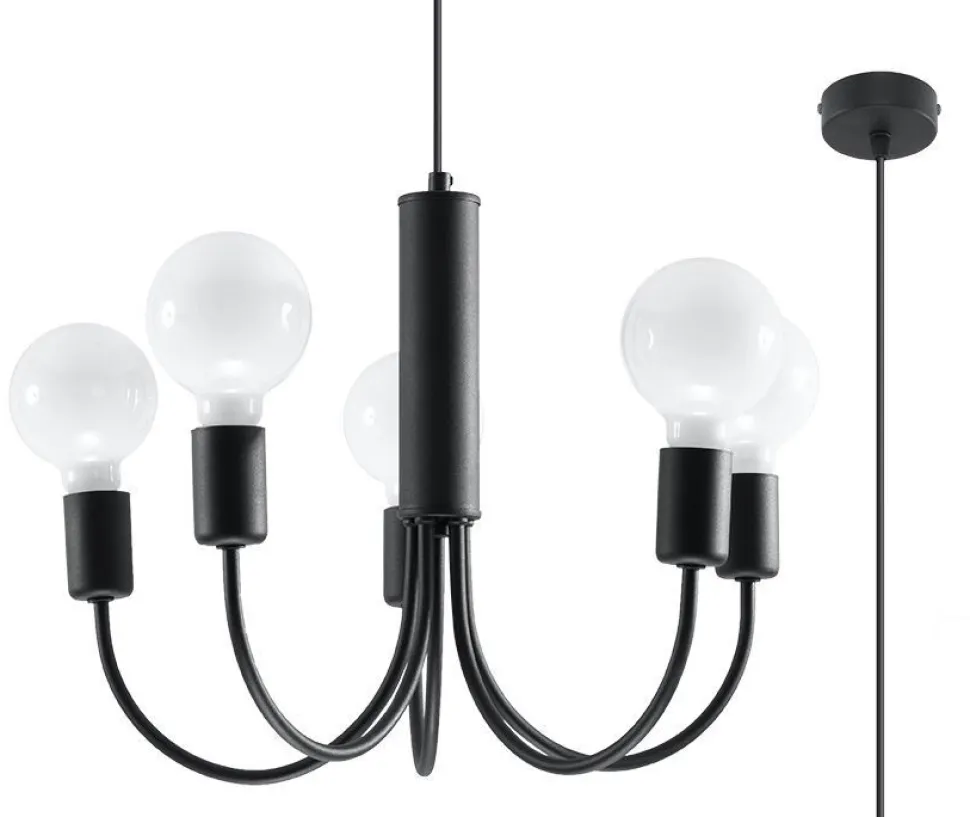 Kronleuchter Schwarz Metall 5-flammig Retro Ø 45 cm