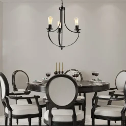 Kronleuchter Schwarz Metall Ø 42 cm 3-flammig E27 Rustikal