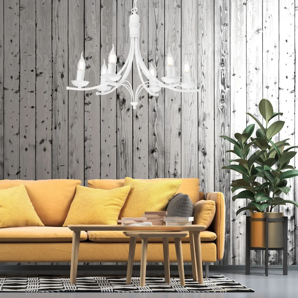 Kronleuchter Weiß Rustikal Metall Ø58cm 6-armig E14