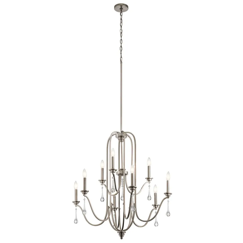 Kronleuchter Wohnzimmer B: 86,4 cm 9x E14 Kristall Metall