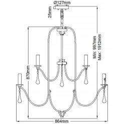 Kronleuchter Wohnzimmer B: 86,4 cm 9x E14 Kristall Metall