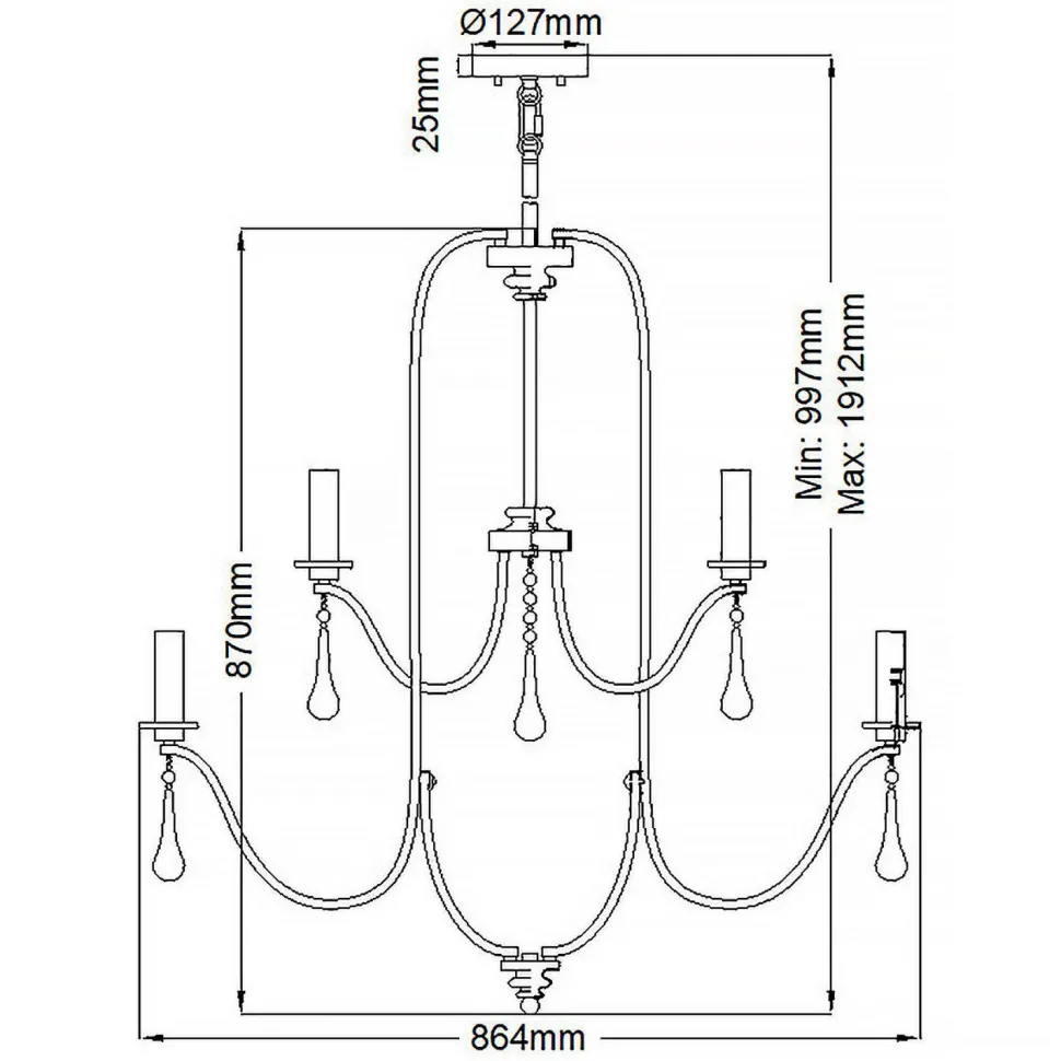 Kronleuchter Wohnzimmer B: 86,4 cm 9x E14 Kristall Metall