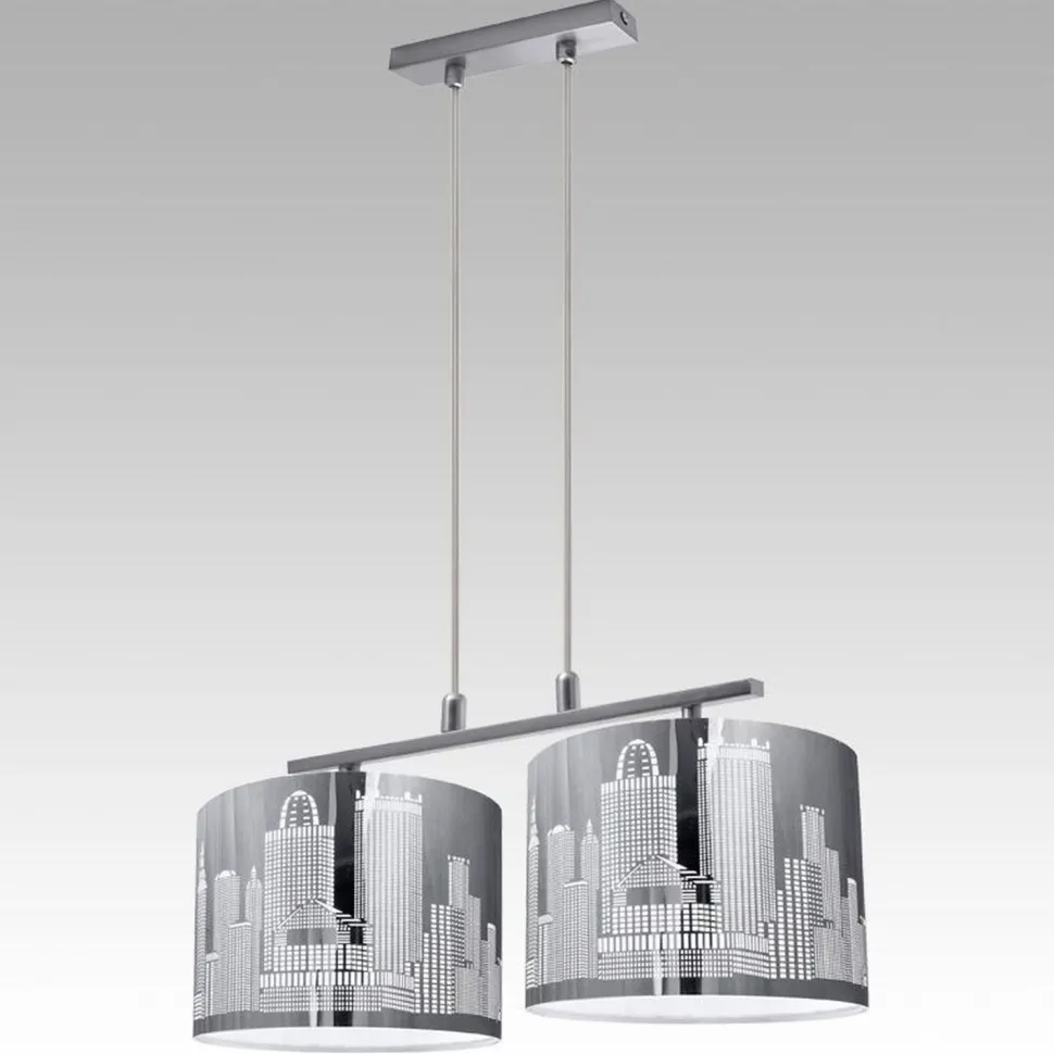 Kunstvolle Hängeleuchte in Edelstahl 2-flmg