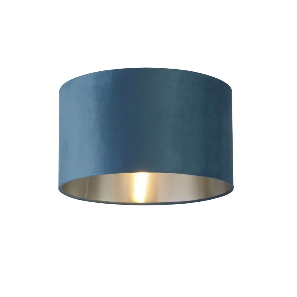 Lampenschirm Samt Ø 38 cm Petrol Silber rund für Pendelleuchte