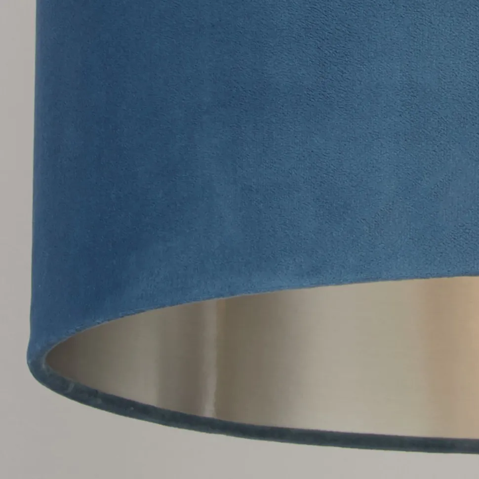 Lampenschirm Samt Ø 38 cm Petrol Silber rund für Pendelleuchte