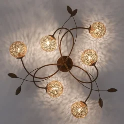 Landhaus Deckenlampe G9 L:68 cm Kugeln Gold Floral