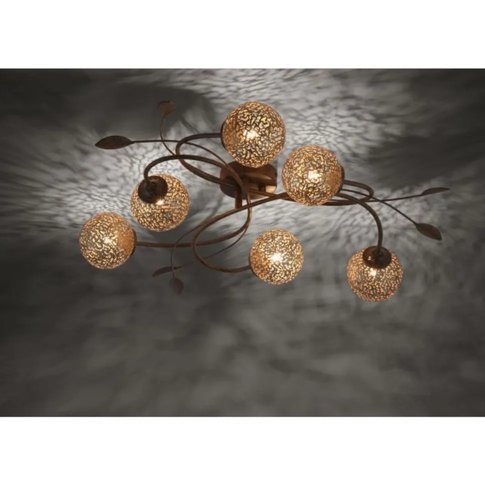Landhaus Deckenlampe G9 L:68 cm Kugeln Gold Floral