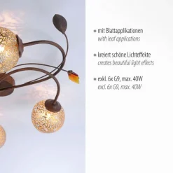 Landhaus Deckenlampe G9 L:68 cm Kugeln Gold Floral