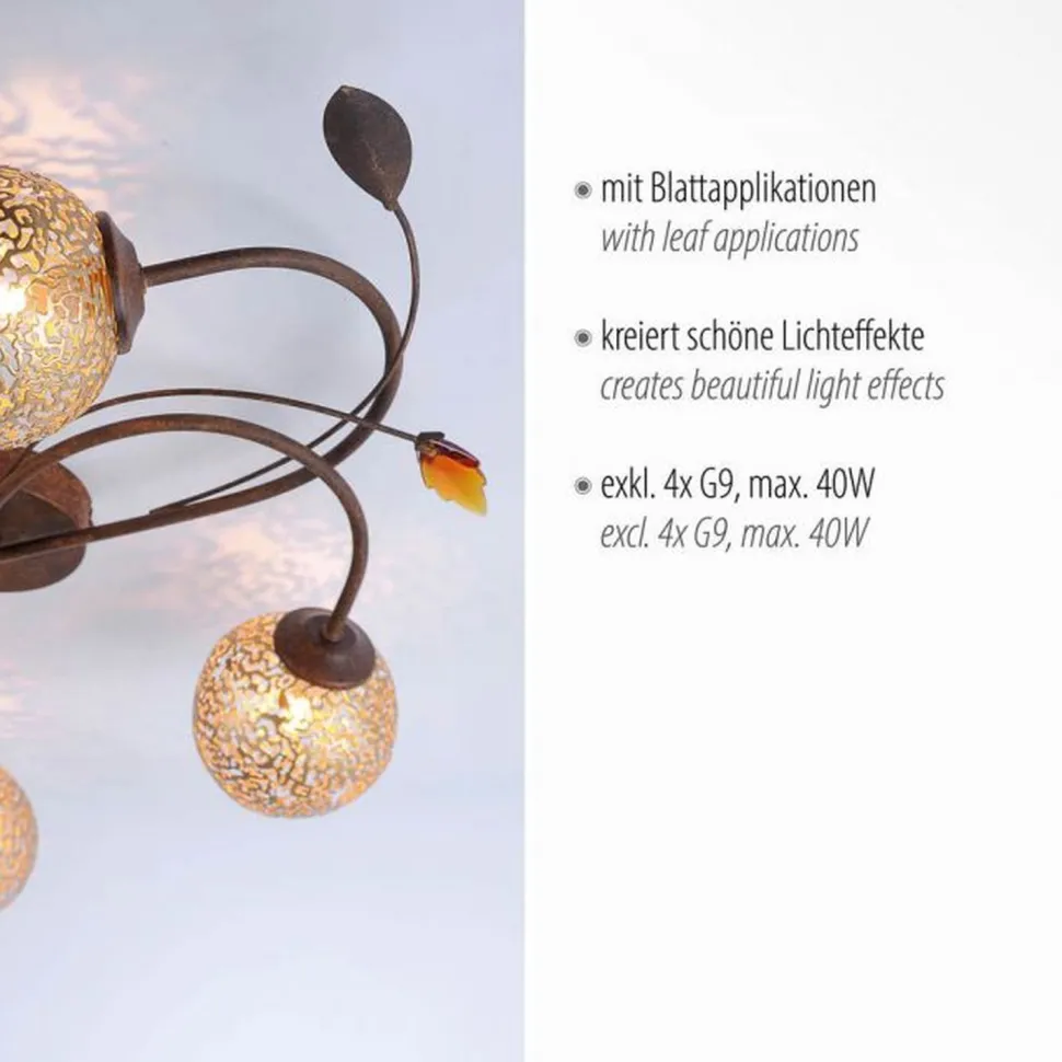 Landhaus Deckenleuchte G9 4-flammig Kugeln Gold Floral
