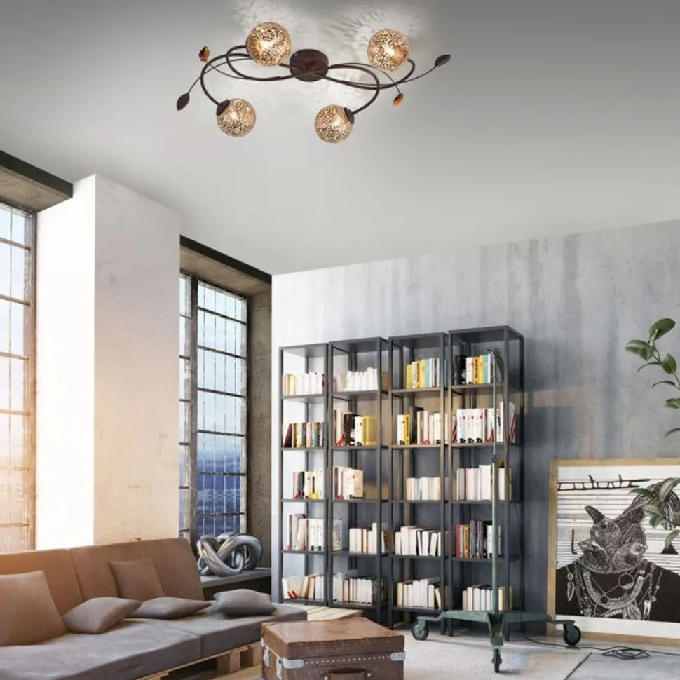 Landhaus Deckenleuchte G9 4-flammig Kugeln Gold Floral