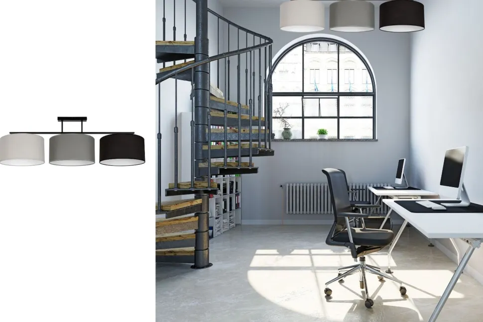 Lange Deckenlampe Stoff Grau Graphit Schwarz E27 100 cm