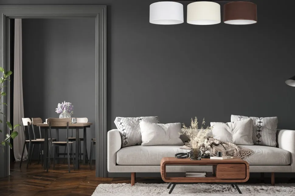 Lange Deckenleuchte Stoff Weiß Ecru Braun E27 100 cm