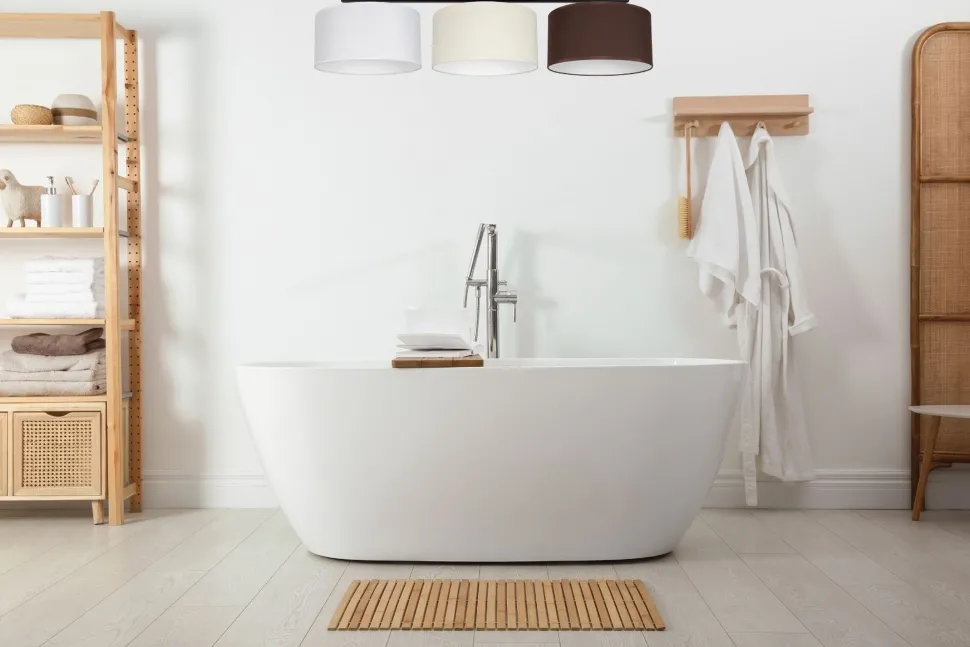 Lange Deckenleuchte Stoff Weiß Ecru Braun E27 100 cm