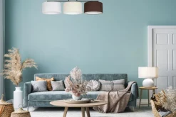 Lange Deckenleuchte Stoff Weiß Ecru Braun E27 100 cm