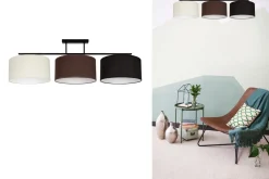 Lange Deckenleuchte Stoff Ecru Braun Schwarz E27 100 cm